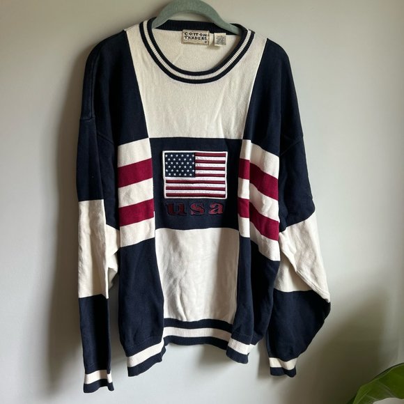 Cotton Traders Other - Retro Y2K USA Patriotic Quilted Square Style Sweater Size XL